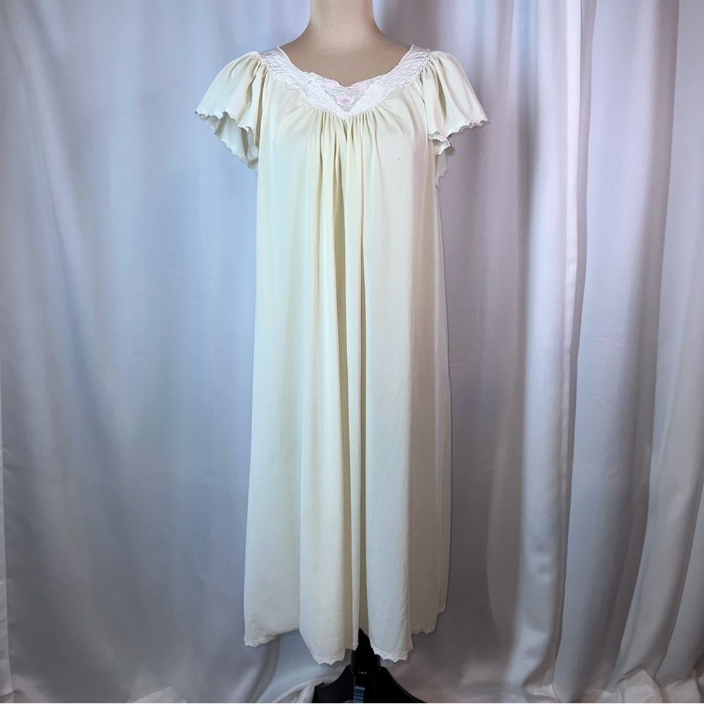 Vintage Shadowline Sz Small Pale Yellow Sheer Slip Dress Lace Nightgown READ